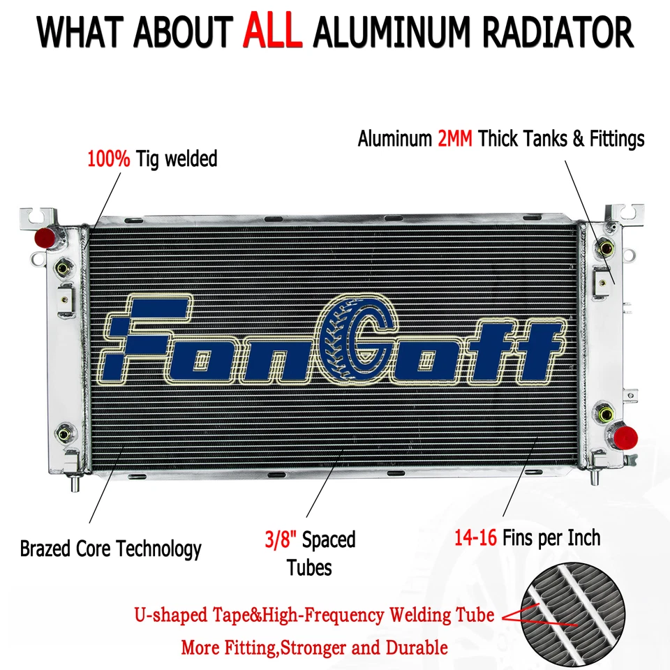 4 ROW Radiator Fits 2016-2020 Chevrolet Suburban Tahoe/2014-2018 GMC Sierra 1500 — 第 2/4 张图片