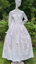 CIVIL WAR ERA WHITE COTTON WRAPPER DRESS W EYELET TRIM PIPED SEAMS