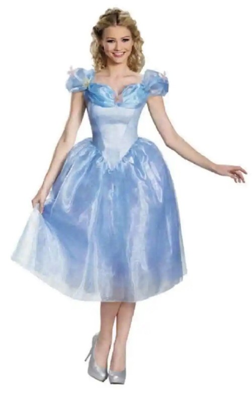 Disguise Women's Adult Cinderella Deluxe Halloween Costume Blue Sparkle Sm 4-6
