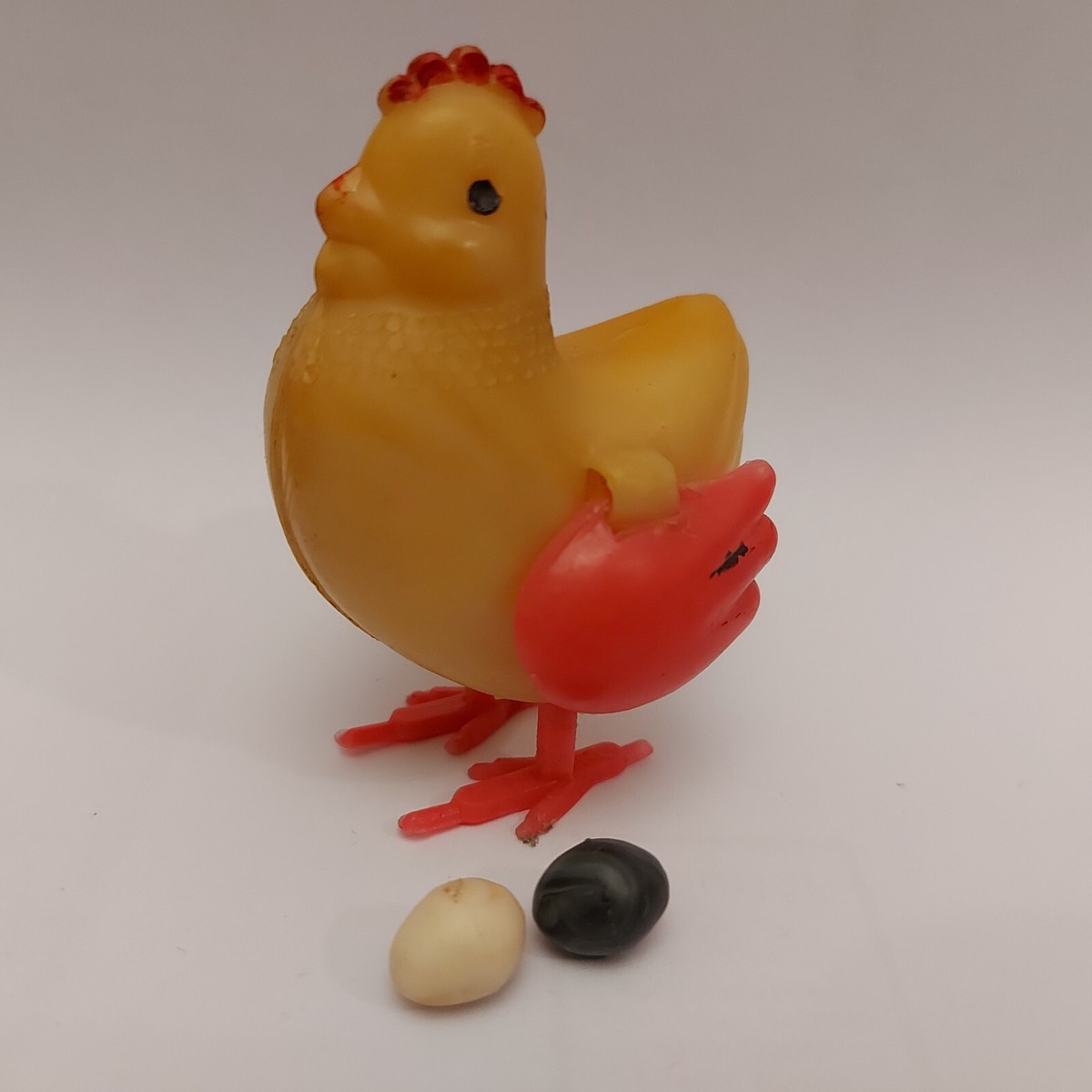 Vintage Plastic Egg Laying Chicken Hen Mechanical Pull Toy Easter