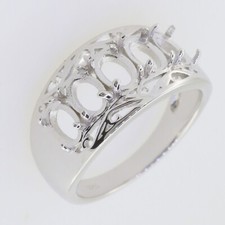 Sterling Silver Semi Mount Ring Setting Oval 6x4mm Multi Stone Band Women Ring