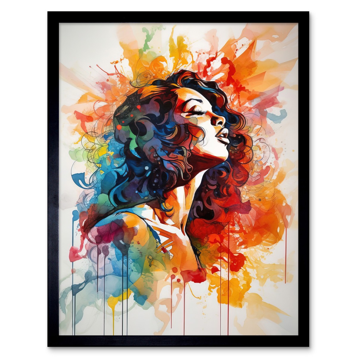 Woman Synesthesia Listening Rainbow Colour Music Framed Art