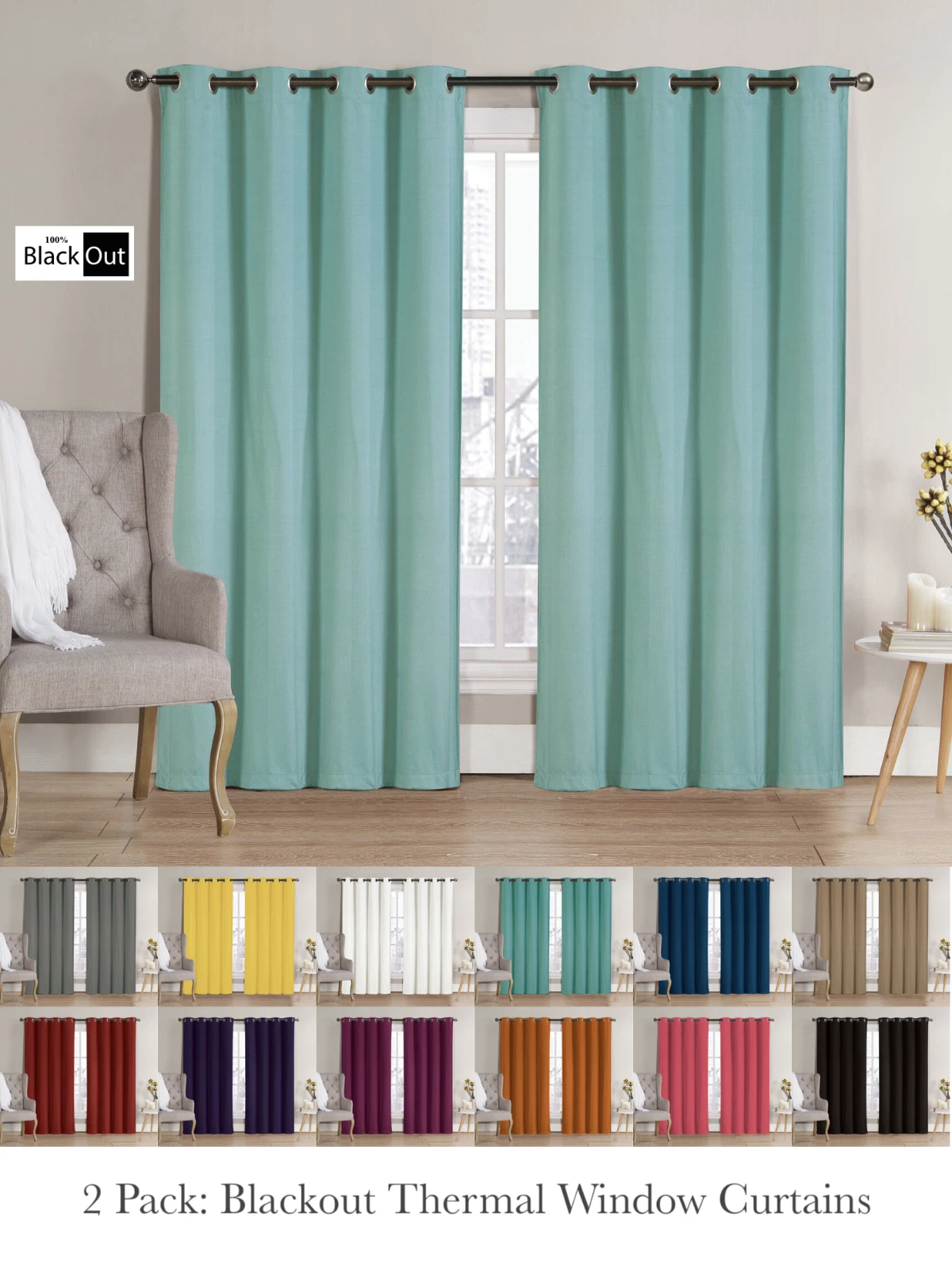 2 Pack: Hotel Thermal Grommet 100% Blackout Curtains - Assorted Colors & Sizes
Opens in a new window