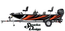 Retro Orange Grey Curved Lines Black Vinyl Graphic Decal Kit Fish Boat Wrap USA