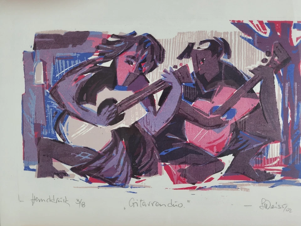 Original Lithographie Grafik (XX) "Gitorrendio"  Abstrakter Kubismus - Bild 3 von 4