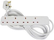 Home, Garage, Workshop & Office 4 Gang White Power Extension Lead 5 Meter Long
