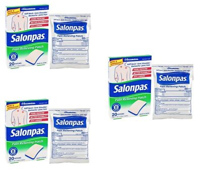 Salonpas Pain Relieving Patches 2.83''x1.81'' 20 count each *Three Pack*