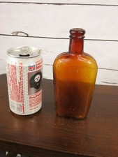 PRETTY AMBER BLACK SLUG PLATE ANTIQUE FLASK DOT ON BASE