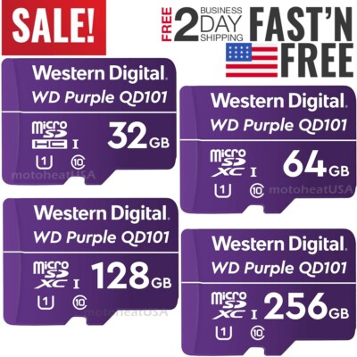Western Digital Purple 32GB 64GB 128GB 256GB Surveillance DashCam microSD Card