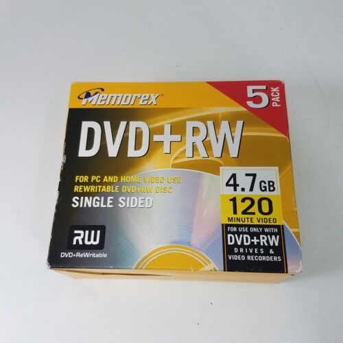 Memorex DVD+RW 4.7GB 120 Minute Video 4X Discs, Pack of 5 FS - Afbeelding 1 van 5