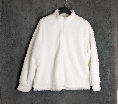 Shein Damen Freizeit Jacke Gr. Large Teddy Kunstfell Full Zip weiß Taschen