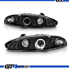 For 1997-99 Mitsubishi Eclipse LED Halos Black Projector Headlights + Bulbs Set