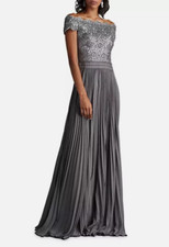 Tadashi Shoji Off the Shoulder Sequin Lace Pleated Gown Dress Sz 8  620 C 1501