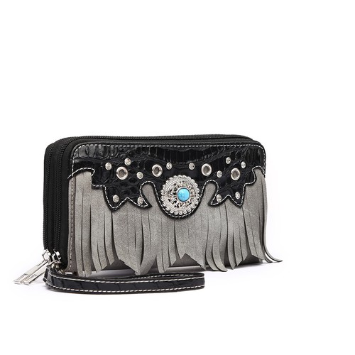Western-Stil Fransen klassische Concho Nieten Damen Kalbsleder Geldbörse Clutch Geldbörse - Bild 3 von 21