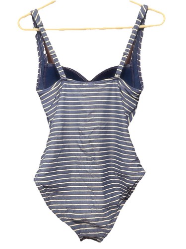 Nip Tuck Swim One Piece Bathing Suit Womens 6 Blue White Striped Ruched Nautical - Picture 2 of 5