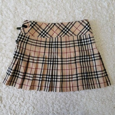 Burberry Blue Label Nova Check Pleated Skirt Size 38 M Belted From