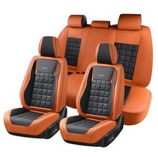 Leather Seat Cover, Car Seat Covers Full Set, Waterproof FullSet Orange Black