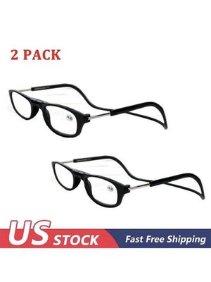 2PACK Hanging Folding Magnetic Reading Glasses Front Click Connect Neck 
