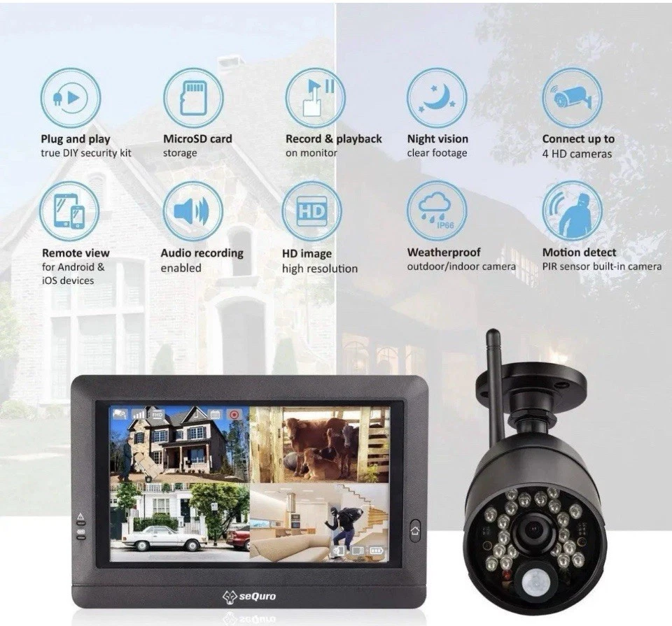 seQuro Wireless Security Camera System with 7" Touchscreen Monitor & 2Hd Cameras - Image 2 of 4