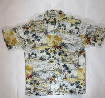 Vintage Campia Men's Large Tropical Island Map Sailboat Aloha Hawaiian Shirt Y2K