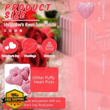 ZCYSRLQIN 12pc Valentine Glitter Foam Hearts Sticks, Pink Wood Picks for Decor