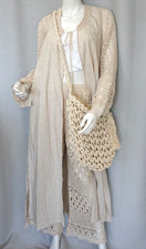 Boho Tunika Blusen Mantel Häkel Leinen+Cotton Nature Beige 36,38,40,42 Neu
