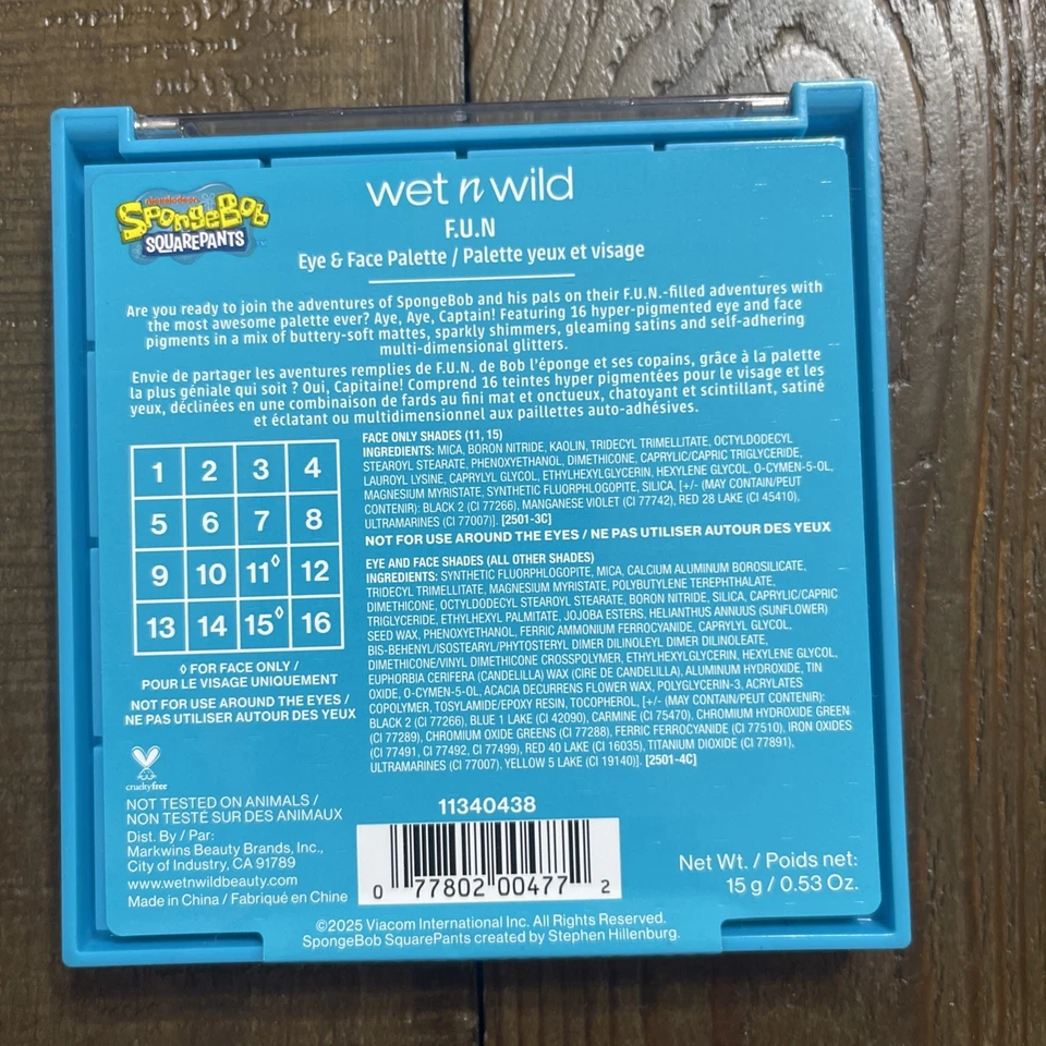 Wet n Wild x SpongeBob SquarePants F.U.N Face & Eye SHADOW PALETTE 16 Colors NEW - Image 3 of 4