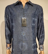 NWT ROBERT GRAHAM IKEBANA LIMITED EDITION FLORAL BIRD BEADED INDIGO SHIR G1N