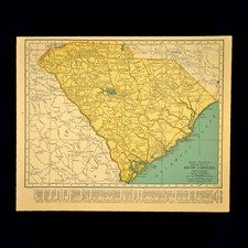 Vintage Map of SOUTH CAROLINA Map Original Atlas Columbia Charleston 1940s