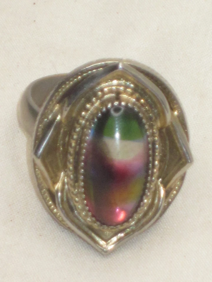Anillo de colección Whiting Davis Turmalina Arco Iris Arte Vidrio Ajustable Talla 6 Foto 2 de 4