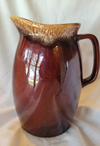 Vintage HULL Brown Drip Glaze Oven Proof USA Pottery Milk Jug Pitcher 9"