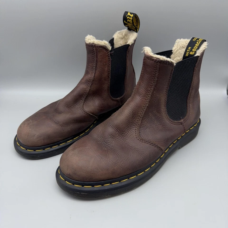 Dr Martens 2976 Botas Para Hombre Talla 8 Marrón Cuero Forrado Piel Chelsea Tobillo Invierno Foto 3 de 4