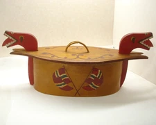 Antique Scandinavian Viking Serpent Head Tine Box Bentwood Signed Folk Art 12.5"