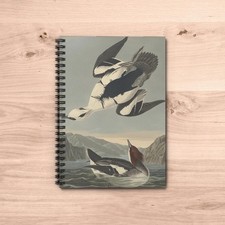 Smew White Nun Audubon Bird Art Spiral Notebook Ruled Journal 6x8 Gift