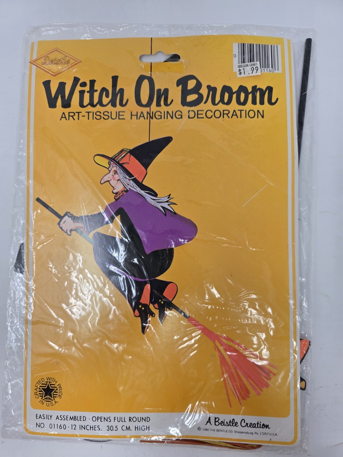 Vintage Halloween Witch Broom Hanging Decoration Beistle 1980 New In Package