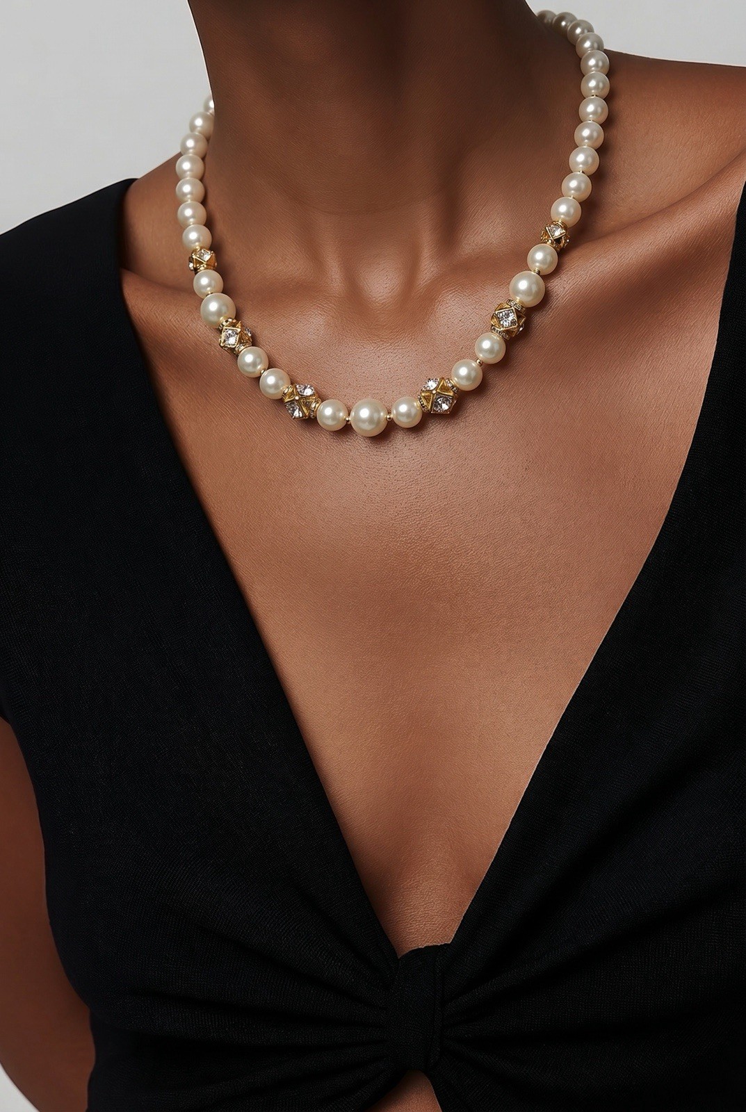 $42 Anne Klein Gold-Tone Blanc Pearl All Around Collar Necklace #834