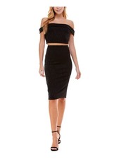 CITY STUDIO Womens Body Con Knee Length Dress Black Short Sleeve Juniors L