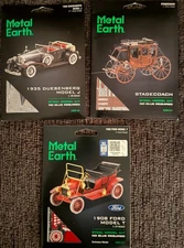 Lot of 3 - 1908 FORD MODEL T Stagecoach 1935 Model J Kits STEAM STEM Metal Earth