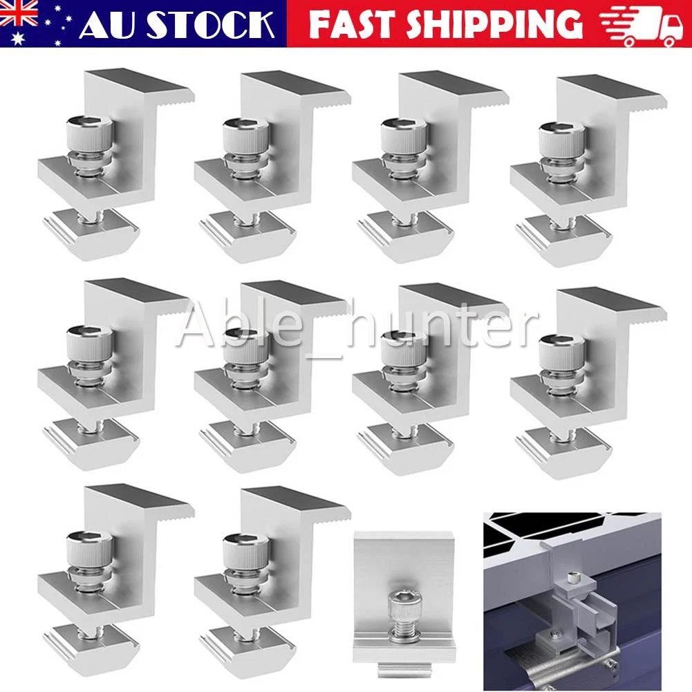 10X 30mm Solar Panel Rail Bracket Mounting Aluminium Fixing Mid/End Clamp