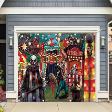 1PC 8X7Ft Halloween Evil Circus Garage Door Banner Decorations