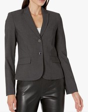 Calvin Klein Womens Two Button Lux Blazer Flap Pockets Lined Charcoal Size 2P
