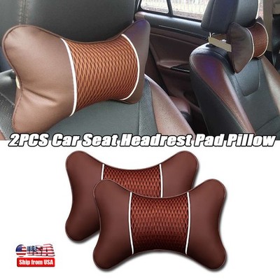 2Pcs Car Pillows Headrest Neck Rest Cushion Support Seat Accessories PU Leather