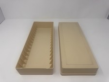 Vintage 15-Slot Plastic Cassette Tape Storage Case Beige with Lid - No Cracks