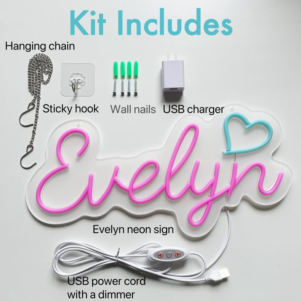 Evelyn Neon Sign, Evelyn Neon Light, Evelyn Name Sign – LED Name Light ...