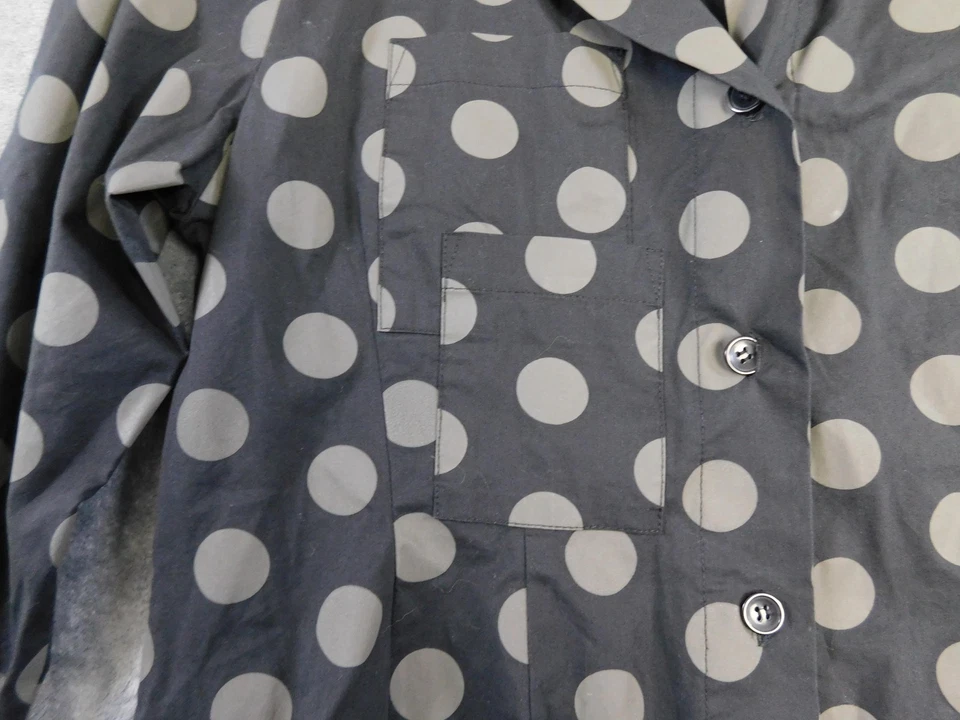 Cómoda Camisa EE. UU. Para Mujer Grande Negra Gris Lunares Botón Frontal Túnica Dobladillo Burbuja Foto 3 de 4