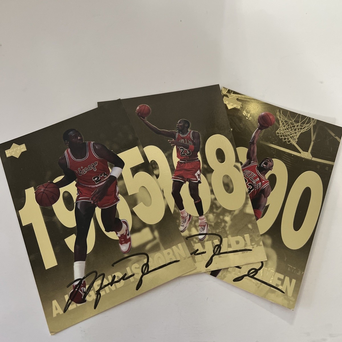 MICHAEL JORDAN Signed Gold Jumbo Cards 1985, 1988, 1990 Upper Deck
