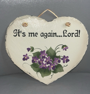 Heart Shaped Slate Plaque Hand Painted Floral Christian Faith Decorative Hanging