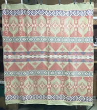 Vtg 30s 40s Beacon Style Southwest Cotton Camp Blanket Aztec Patina 64 x 68