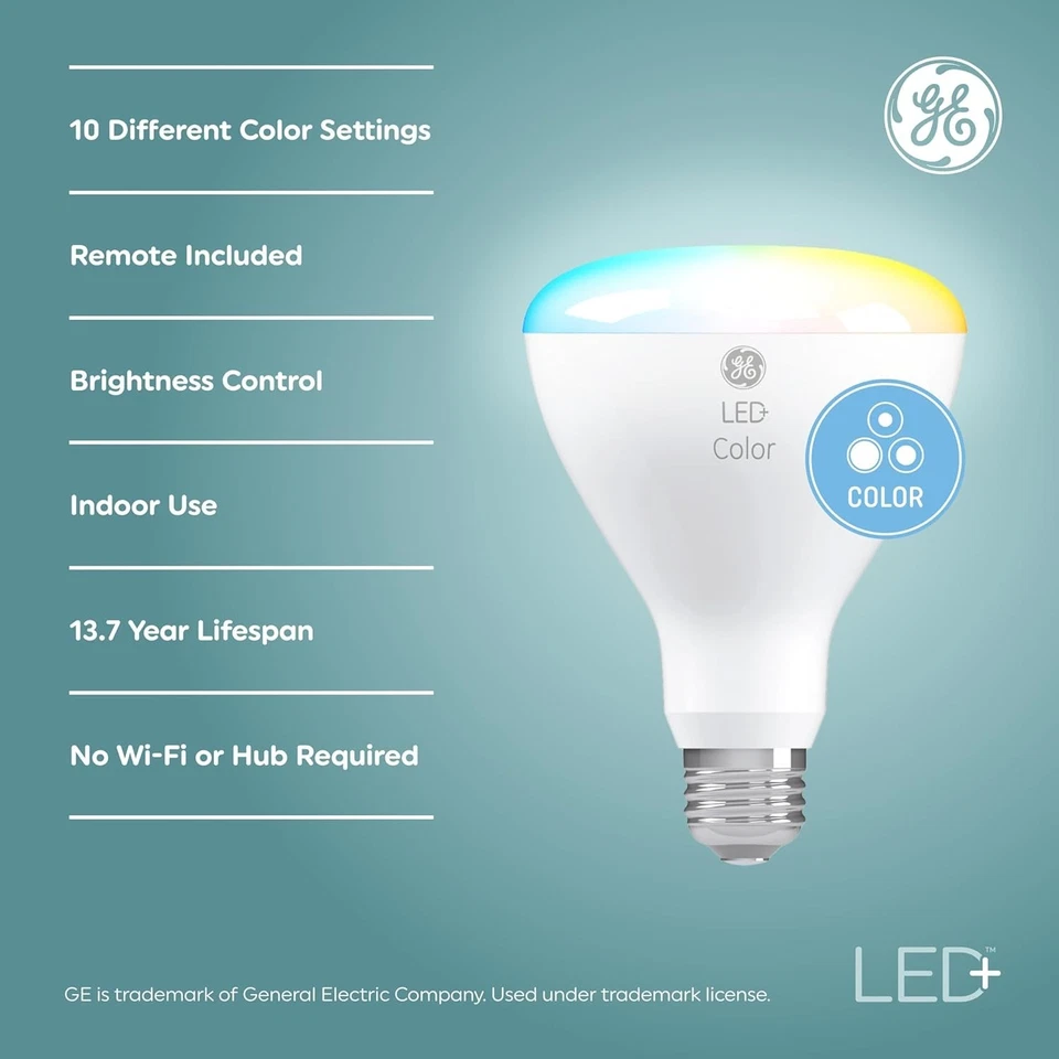 Energy Efficient LED BR30 Color Changing Bulbs with Remote Control - 3 Count - Image 4 of 4