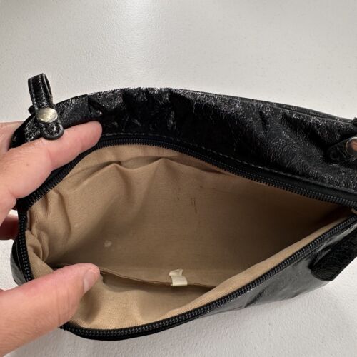 Vtg Black Faux Leather Zip-Around Coin Purse Wallet Soft Retro Organization c - Picture 5 of 9